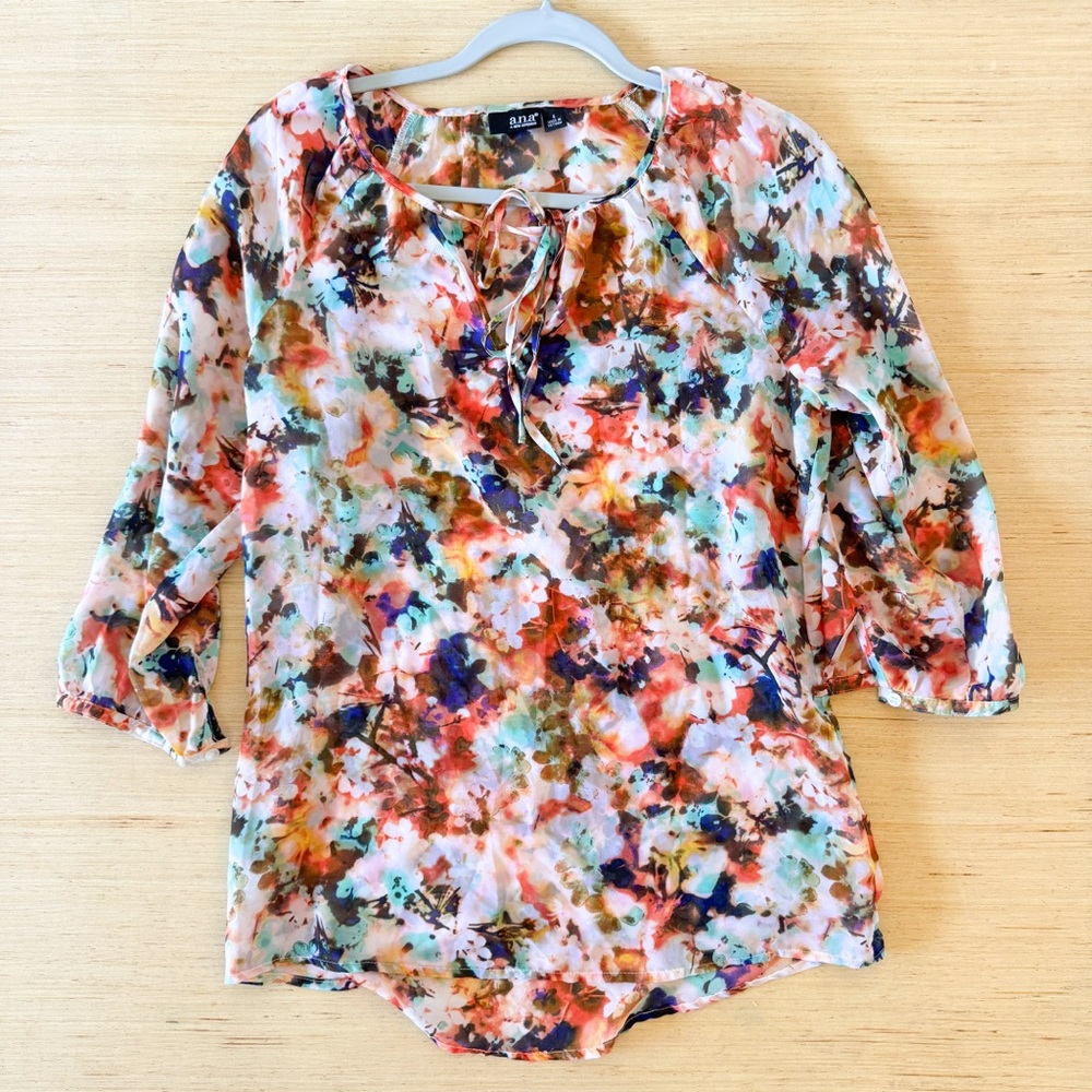 a.n.a Floral Multicolor Women's Top 3/4 Sleeves Size Small